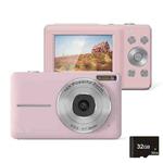 DC403L-AF 2.4-Inch 16X Zoom HD Digital Camera Mini Children Photography Camera UK Plug(Pink+32G)