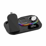 A06 3 in 1 Wireless Charger Fast Charging RGB Atmosphere Light with Clock For Smart Phone & iWatch & AirPods(Black)