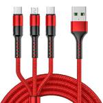 1.25m 3 In 1 USB to Dual Type-C + Micro USB Quick Charging Sync Data Cable, Output: 3A (Red)