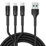 1.25m 3 In 1 USB to Dual Type-C + Micro USB Quick Charging Sync Data Cable, Output: 3A (Black)
