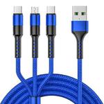 1.25m 3 In 1 USB to Dual Type-C + Micro USB Quick Charging Sync Data Cable, Output: 5A (Blue)