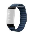 18mm Magnetic Leather Watch Band For Fitbit Charge 4 / 3, Size： L (Midnight Blue)