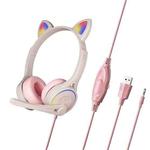 Soyto SY-G30 Cat Ear Computer Headset, Style: Lighting Version (Gray Pink)