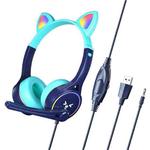 Soyto SY-G30 Cat Ear Computer Headset, Style: Lighting Version (Blue Green)