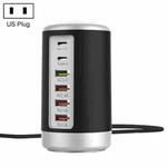 4 X USB + 2 X Type-C 65W Cylinder Multifunction Charger, US Plug(Black)