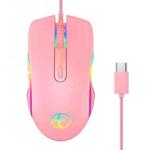 E32  7 Keys 3200 DPI Pink Girls RGB Glowing Wired Mouse Gaming Mouse, Interface: Type-C