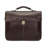 Men Retro Cowhide Leather Briefcase Multifunctional Laptop Bag for 15.6 Inch Computer(Coffee)