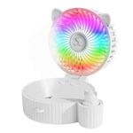 Folding Mini USB Fan Student Colorful Night Light Spray Humidified Fan, Style: Colorful Model (White)