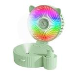 Folding Mini USB Fan Student Colorful Night Light Spray Humidified Fan, Style: Colorful Model (Green)