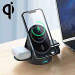 LFX-179 Magnetic Vertical 3 in 1 Wireless Charging Bracket for Smartphone iWatch AirPods(Black)