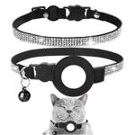 Rhinestone Pet Collar with Bell for Airtag Tracker Case(White Diamond Black)