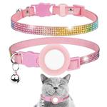 Rhinestone Pet Collar with Bell for Airtag Tracker Case(Color Diamond Pink)