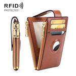 Two Layer Oil Waxed Leather Zip RFID  Coin Purse Tracker Card Holder For AirTag(Retro Brown)