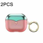 For AirPods 1/2 2pcs One-piece Plating TPU Soft Shell Protective Case(Transparent Pink+Green)