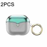 For AirPods 1/2 2pcs One-piece Plating TPU Soft Shell Protective Case(Transparent +Green)