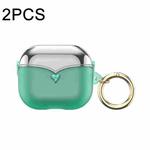 For AirPods Pro 2 2pcs One-piece Plating TPU Soft Shell Protective Case(Transparent Green+Silver)