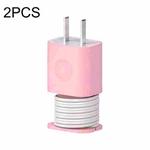 For iPhone 11/12 18W/20W Power Adapter 2pcs Protective Case Cover Data Cable Organizer(Pink)