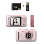 2.4 Inch Children HD Reversible Photo SLR Camera, Color: Pink + 8G Memory Card + Card Reader