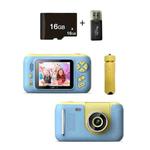 2.4 Inch Children HD Reversible Photo SLR Camera, Color: Yellow Blue + 16G Memory Card + Card Reader