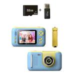 2.4 Inch Children HD Reversible Photo SLR Camera, Color: Yellow Blue + 32G Memory Card + Card Reader