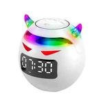 Small Demon Wireless Bluetooth Speaker Flash Card Dazzle Light Stereo Alarm Clock, Style:, Color: Flagship Version (White)