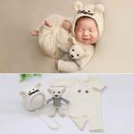 Newborn Photography Clothing Baby Knitted Jumpsuit + Hat + Mouse Doll Three-Piece Set(White)
