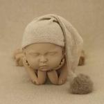 Newborn Photography Clothing Baby Photography Fur Ball Knitted Long Tail Hat(Camel)