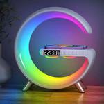 N69 G-shaped Smart RGB Ambient Light Clock Bluetooth Speaker with Wireless Charger(Light Grey)