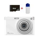 C13 2.88 inch 4K 8X Optical Zoom Telescopic Lens HD Digital Camera, Spec: White+Card Reader+8G