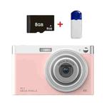 C13 2.88 inch 4K 8X Optical Zoom Telescopic Lens HD Digital Camera, Spec: Pink+Card Reader+8G