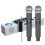 X80 Portable Multifunctional Live Singing Wireless Bluetooth Sound Card Speaker (Dual-microphone White)