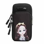 Small Running Mobile Phone Arm Bag Cartoon Mobile Phone Bag(Black Girl)