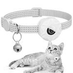 For AirTag Tracker Silicone Case Reflective Pet Cat Collar With Bell(White)