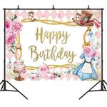 150 x 100cm Pink Flowers Cake Cartoon Birthday Background Cloth Birthday Decoration Banner Hanging Flags