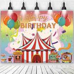 150x100cm Children Birthday Background Cloth Carnival Gay Party Birthday Theme Background Banner Circus Background Hanging Flag