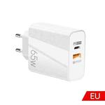 65W USB-C/Type-C+USB Dual Port GaN Charger QC3.0 Laptop Universal Charger EU Plug White