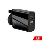 65W USB-C/Type-C+USB Dual Port GaN Charger QC3.0 Laptop Universal Charger UK Plug Black