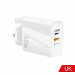 65W USB-C/Type-C+USB Dual Port GaN Charger QC3.0 Laptop Universal Charger UK Plug White