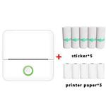 X6 200DPI Student Homework Printer Bluetooth Inkless Pocket Printer White 5 Printer Papers+5 Stickers