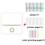 X6 200DPI Student Homework Printer Bluetooth Inkless Pocket Printer White 5 Printer Papers+5 Stickers + 3 Color Papers