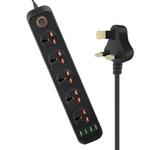 A03 2m 3000W 5 Plugs + 4-USB Ports Multifunctional Flame-retardant Socket with Switch(UK Plug)