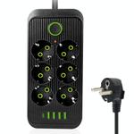 F06 2m 2500W 6 Plugs + PD + 4-USB Ports Multifunctional Socket With Switch, EU Plug(Black)