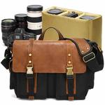 Outdoor Waterproof Camera Bag Leather Waxed Canvas Crossbody Photography Bag(Black)