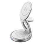 KUULAA KL-W27 3 In 1 Zinc Alloy Magnetic Folding Desktop Stand Wireless Charger(Silver)