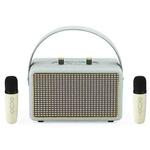 Leather Texture Portable Wooden Home Karaoke Bluetooth Speaker, Color: Gray+Dual-microphone