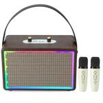 Leather Colorful Light Effect Karaoke Audio Retro Outdoor Bluetooth Speaker, Style: Dual-microphone(Brown)