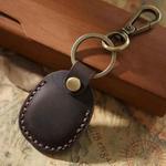 For AirTag Locator Leather Case Access Card with Keychain(Brown)