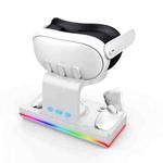 For Meta Quest 3 Headset Charging Base with Dazzle Lights VR Grip Charging Stand(White)