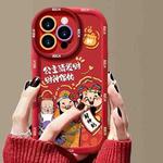 For iPhone 14 Pro Max Puffy Phone Case Princess Please Fortune God Of Wealth Drop-Proof Phone Case(Red)