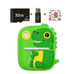 2.4 Inch 1080P HD Instant Printing Camera Childrens Thermal Printer With 32G TF Card(Green)